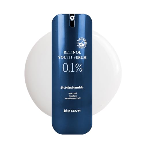 MIZON Retinol Youth 0.1% Retinol Serum Fine Line Treatment Bakuchiol Peptides Niacinamide Youthful Skin Korean Skincare 0.1 oz
