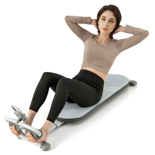 Compact Sit Up Bench, Multi-Functional Flat Bench for Abdominal Muscles Core Strength Training, Adjustable Length & 3-Position Rollers, Folding Abs Workout Equipment for Home Gym Fitness