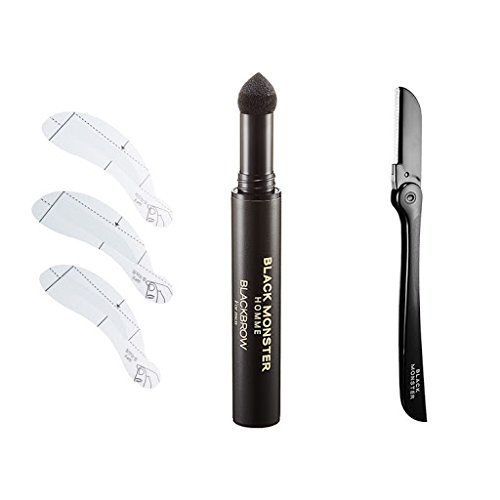 Black Brow Kit 3 in 1 for Men [Black Monster] Easy To Use Eyebrow Applicator, Guide and Eyebrow Razor, 3EA