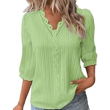 Linen Shirts for Women 2025 Summer Trendy Lace Half Sleeve V Neck Gauze Tops Plus Size Dressy Casual Boho Blouses