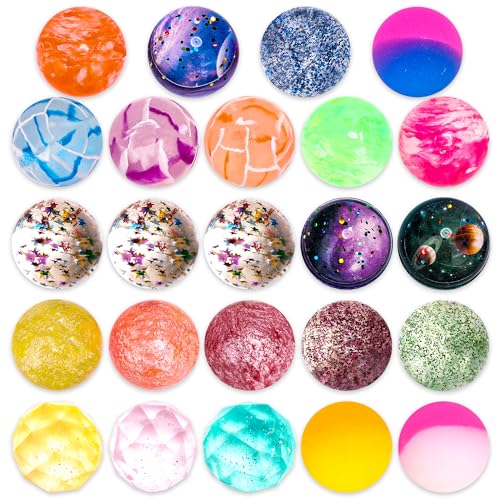 Pllieay 24 Pieces Bouncy Balls, 8 Styles Bouncy Balls for Kid, 32 mm High Bouncing Ball with Storage Bag ffor Kids Party Favors, Space Toys for Kids, Bag Filling