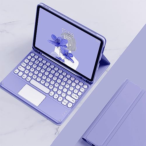 for iPad A16 11th Gen 2025 iPad 10th Gen 10.9 2022 Keyboard Case,Touchpad Magnetic Detachable Bluetooth Keyboard Slim Smart Cute Round Key, Purple