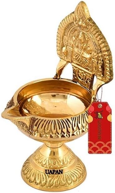 UAPAN Brass Decorative Goddess Laxmi Diya for Pooja Oil | Kamakshi Deepam for Home Mandir Puja Office DecorPack of 1, 4.5 Inch