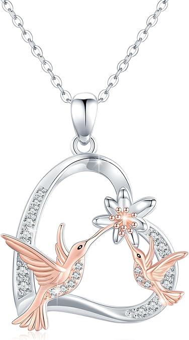 Sterling Silver Flower Bird Necklace - Animal Pendant Cross Bird Heart Flower Hummingbird Jewelry for Women