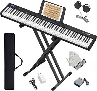 Longeye Piano Keyboard 88 Keys Compact Digital Piano for Beginners with Full Size Semi Weighted Keys, Sustain Pedal, Headphones, Carrying Case (88 Key With Stand, Black)