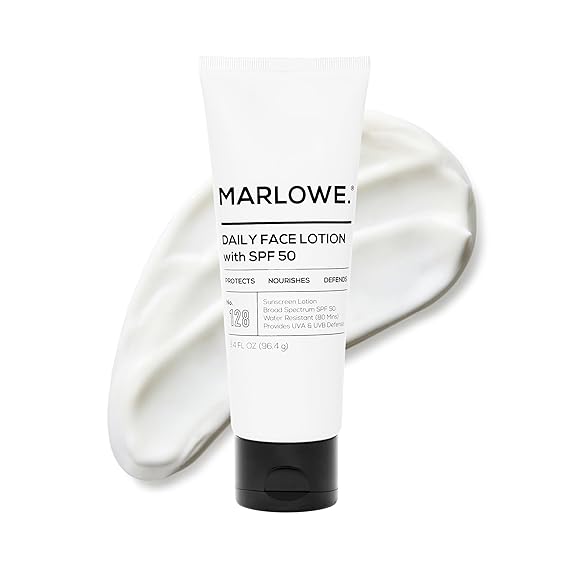 MARLOWE. Face Moisturizer with SPF 50, 3.4 oz, Lightweight, Non-Greasy Daily Sunscreen Lotion to Protect, Hydrate & Nourish, Clean, Vegan Formula with Aloe Vera & Shea Butter, Fragrance Free