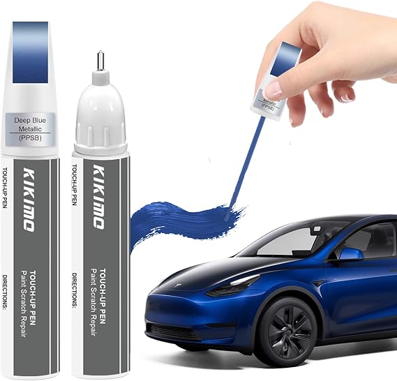 KIKIMO for Tesla Touch Up PaintDeep Blue MetallicPPSB, Car Paint Repair Kit for Tesla Model Y3SX, 2 In 1 Scratches Repair with Pen Tip and Brush, Color-Matched for Quick & Easy Fix