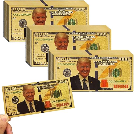 1000 Dollar Donald Trump Bill Banknote, One Thousand 24k Gold Coated Donald Trump Legacy Limited Edition Million Dollar Bill Great Gift for Currency Collectors and Republican (30 Pieces)