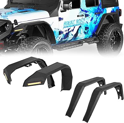 Hooke Road Wrangler JL Front & Rear Flat Fender Flares for 2018-2025 Jeep Wrangler JL & Unlimited 24 Doors Rugged Style Steel Fenders