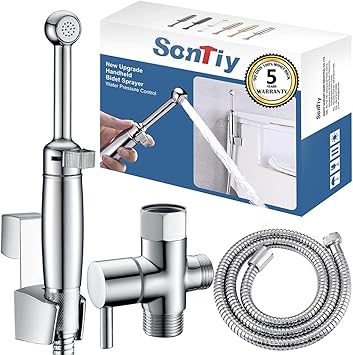 SonTiy Handheld Bidet Sprayer for Toilet, All Metal Cloth Diaper Toilet Sprayer Bidet Attachment with Backflow Preventer, Adjustable Water Jet Spray, 7.2" Brass Hand Held Bidet Wand, Chrome