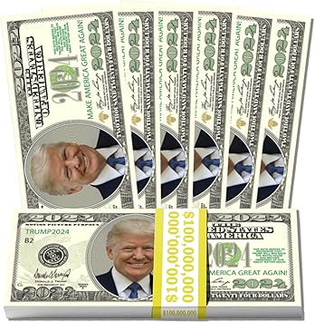 Trump 2024 Limited Edition Novelty Dollar Bill - Pack of 100 - Make American Great Again! Trump merchandise & Donald trump gifts