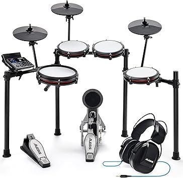 Alesis Nitro Max Kit Electric Drum Set with Quiet Mesh Pads, 10" Dual Zone Snare, Bluetooth, 440+ Sounds, Drumeo, USB MIDI, and Drummer Headphones
