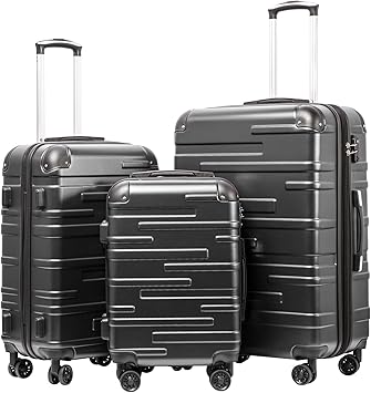 Coolife Hardside Luggage 3 Piece Set with TSA Lock, Spinner Wheels, Telescopic Handle, Lightweight Travel Suitcases Grey, 3 piece set