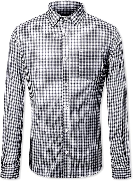 Cromoncent Men's Casual Plaid Checkered Long Sleeve Slim Fit Button Down Shirt Gingham Shirts