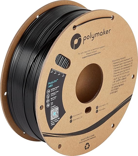 POLYMAKER ABS Filament 2.85mm Black, 1kg, High Heat & Impact Resistant, UV-Stable, Moisture-Free, Cardboard Spool